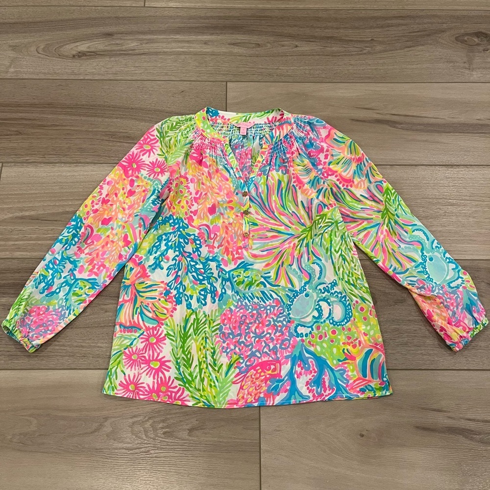 Lilly Pulitzer Vibrant Coral Reef Print Tunic - Pink, Green, Blue